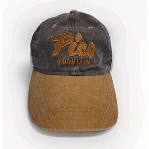 Pico Mountain Killington Vermont Ski Logo StrapBack Hat Retro Vintage Brown